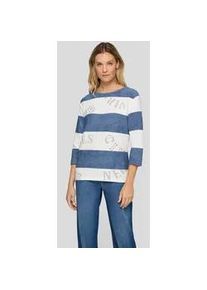 3/4-Arm-Shirt Rabe, Damen, Gr. 42, pazifik, Jersey, Obermaterial: 76% Baumwolle, 16% Polyester, 8% Elasthan, gestreift, regular fit normal, Rundhals, Shirts 3/4-Arm-Shirt, mit All-Over Schriftz&uuml;gen