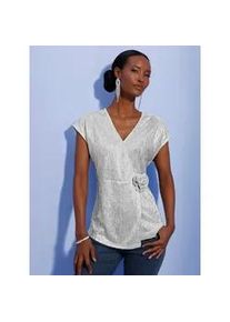 CR&Eacute;ATION L V-Shirt CREATION L "Shirt", Damen, Gr. 36, silberfarben, 100% Polyester, unifarben, V-Ausschnitt, Shirts