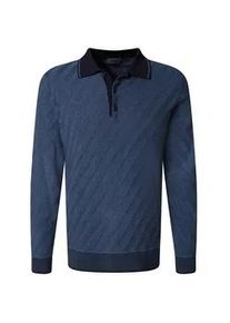Langarm-Poloshirt Pierre Cardin, Herren, Gr. M, blau heaven, Strick, Obermaterial: 100% Baumwolle, gemustert, normal normal, ohne Ausschnitt, B&uuml;ndchen, Shirts, Strick in Bicolour- Jaquard - Struktur