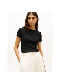 Kurzarmshirt Tommy Hilfiger "GOLD BUTTON SLIM SS TEE", Damen, Gr. XS (34), schwarz, Single Jersey, Obermaterial: 100% Baumwolle, unifarben, slim fit, Shirts