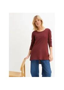Langarmshirt bonprix "Langarmshirt aus reiner Baumwolle", Damen, Gr. 44/46 (L), ahornrot, Obermaterial: 100% Baumwolle, loose fit, Shirts Langarmshirt, lockere Passform, aus reiner Baumwolle, mit abgerundetem Saum