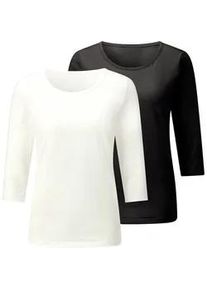 3/4-Arm-Shirt Casual Looks "2er-Pack Shirts", Damen, Gr. 44, schwarz, ecru, 100% Baumwolle, unifarben, Rundhals, Shirts 3/4-Arm-Shirt