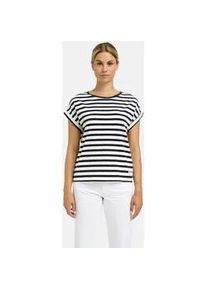 Smith & Soul Rundhalsshirt SMITH & SOUL, Damen, Gr. M, marine, Single Jersey, Material: 46% Baumwolle, 46% Lyocell, 8% Elasthan, gestreift, oversize normal, Rundhals, angeschnitten gerader Abschluss, Shirts Rundhalsshirt, mit &uuml;berschnittenen Schultern