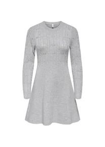Strickkleid Only "ONLKATIA LIFE LS O-NECK CABL DRES EX KNT", Damen, Gr. XS, N-Gr, light grau melange, Strick, Obermaterial: 50% Viskose, 27% Nylon, 23% Polyester, unifarben, regular fit Midi, Rundhals, Kleider Strickkleid, Viskosemischung, regular fit, Rundhals