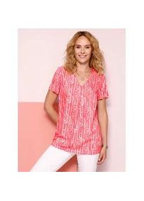 Kurzarmbluse Classic Basics, Damen, Gr. 56, grapefruit, ecru, bedruckt, 100% Polyester, gebl&uuml;mt, gemustert, mehrfarbig, V-Ausschnitt, Blusen