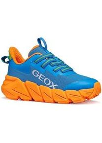 Sneaker Geox "J FLEXYPER FAST BOY", Damen, Gr. 39, hellblau, orange, Lederimitat, Textil, Mesh, kontrastfarbene Details, Schuhe Sneaker, Slipper mit auff&auml;lliger Laufsohle, Gr&ouml;&szlig;enschablone zum Download