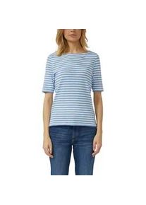 T-Shirt s.Oliver, Damen, Gr. 40, blau stripe, Jersey, Obermaterial: 100% Baumwolle, gestreift, slim fit normal, U-Boot-Ausschnitt, gerader Abschluss, Shirts T-Shirt, mit Flammgarnstruktur