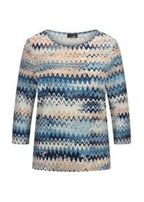 Print-Shirt GOLDNER "Halbarm-Viskosebluse, Zickzack-Design", Damen, Gr. 48, blau (blau, gemustert), Obermaterial: 95% Viskose CV. 5% Elasthan EL., Modisch, Shirts, Zickzack-Muster