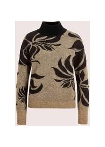 Madeleine Mode Longpullover MADELEINE "Strickpullover Stilvoller Wollpullover mit floralem Jacquard-Muster", Damen, Gr. 48, schwarz (caramel, schwarz), Obermaterial: 44% Alpaka WP. 38% Polyamid PA. 18% Wolle mw., Modern, Pullover Longpullover, Allover-Jacquard