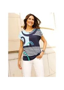 Kurzarmshirt Classic Basics "Rundhals-Shirt", Damen, Gr. 46, marine, hellblau, bedruckt, 100% Baumwolle, bedruckt, gemustert, mehrfarbig, Rundhals, Shirts