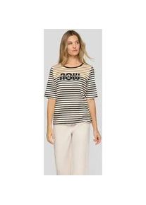 T-Shirt Rabe, Damen, Gr. 36, natur, Jersey, Obermaterial: 48% Baumwolle, 48% Modal, 4% Elasthan, gestreift, regular fit normal, Rundhals, Shirts T-Shirt, mit Schriftzug