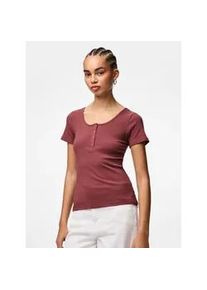 Kurzarmshirt Pieces "PCKITTE SS TOP NOOS BC", Damen, Gr. S, apple butter, Rippware, Obermaterial: 95% Baumwolle, 5% Elasthan, unifarben, slim fit normal, Rundhals, Shirts, Baumwollmischung, slim fit