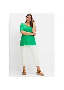 Kurzarmshirt sheego "T-Shirt", Damen, Gr. 44/46, gr&uuml;n (grasgr&uuml;n), 95% Viskose, 5% Elasthan, unifarben, herzf&ouml;rmiger Ausschnitt, Shirts