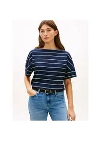 Kurzarmshirt Tommy Hilfiger "MDRN CODY SS SLV C-NK TEE", Damen, Gr. L (42/44), fine stp schwarz night, ecru, Single Jersey, Obermaterial: 100% Baumwolle, gestreift, gerade, Rundhals, Shirts, mit dezenter Logo-Stickerei