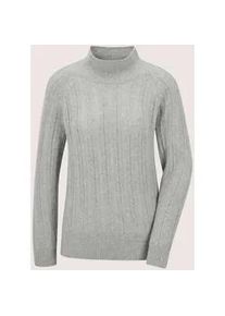 Madeleine Mode Longpullover MADELEINE "Kaschmirpullover Eleganter Strickpullover mit Zopf- und Ajour-Muster", Damen, Gr. 34, grau (silbergrau, wollwei&szlig;, melange), Obermaterial: 100% Kaschmir WS., Modern, Pullover Longpullover, Reines Kaschmir