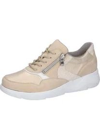 Waldl&auml;ufer Sneaker WALDL&Auml;UFER "K-FUNKY", Damen, Gr. 8,5 (42,5), hellbeige, goldfarben, wei&szlig;, Nappaleder, Nubukleder, Veloursleder, unifarben mit Farbeinsatz, Schuhe Sneaker, Schn&uuml;rschuh, Komfortschuh mit seitlichem Rei&szlig;verschluss, K-Weite
