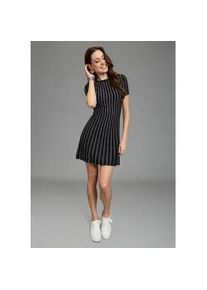 Strickkleid Bruno Banani, Damen, Gr. 40, N-Gr, schwarz, Strick, Obermaterial: 70% Viskose, 30% Polyamid, gestreift, figurbetont mini, Rundhals, Kleider Strickkleid, mit monochromen, vertikalen Streifen-Design