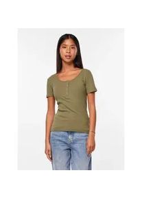 Kurzarmshirt Pieces "PCKITTE SS TOP NOOS BC", Damen, Gr. L, deep lichen gr&uuml;n, Rippware, Obermaterial: 95% Baumwolle, 5% Elasthan, unifarben, slim fit normal, Rundhals, Shirts, Baumwollmischung, slim fit
