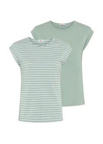 T-Shirt Flashlights, Damen, Gr. 44/46, mint, mint, stripe, Single Jersey, Obermaterial: 50% Baumwolle, 50% Modal, gestreift, unifarben, Basic, figurbetont h&uuml;ftbedeckend, Shirts T-Shirt, figurbetonte Passform, auch in gr&ouml;&szlig;eren Gr&ouml;&szlig;en, aus Single Jersey