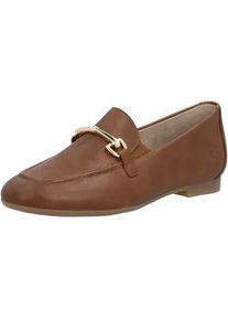 Loafer Remonte, Damen, Gr. 45, cognac, Leder, unifarben, Schuhe Loafer, Slipper, Schlupfschuh, Spangenschuh mit kleinen Stretcheins&auml;tzen