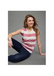 T-Shirt Laura Scott, Damen, Gr. 46, wei&szlig;, braun, gestreift, Jersey, Obermaterial: 100% Polyester, gestreift, Basic h&uuml;ftlang, Rundhals, angeschnitten, Shirts T-Shirt, in strukturierter Leinen-Optik, gestreiftes Design