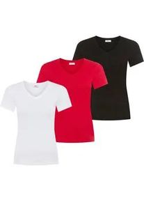 V-Shirt Flashlights, Damen, Gr. 44/46, rot, schwarz, wei&szlig;, Rippware, Obermaterial: 100% Baumwolle, unifarben, Basic, Basic h&uuml;ftlang, V-Ausschnitt, abgesteppt, Shirts