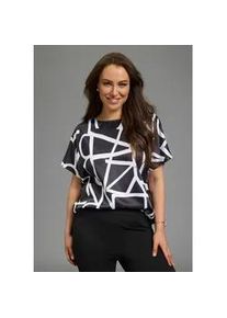 Satinbluse LAURA SCOTT CURVE, Damen, Gr. 48/50, schwarz, wei&szlig;, Web, Obermaterial: 100% Polyester. R&uuml;ckenteil: 95% Viskose, 5% Elasthan, gemustert, figurumspielend h&uuml;ftbedeckend, Rundhals, angeschnitten, Blusen, gemustert, casual Stil, mit Rundhalsausschnitt, Kurzarm