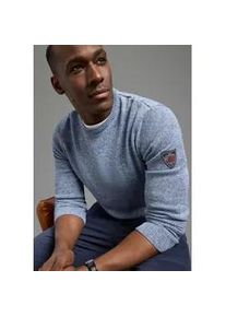 Rundhalspullover DELMAO "Neue Kollektion Sommerlicher Leinenanteil", Herren, Gr. XXL (60/62), blau melange, Strick, Obermaterial: 85% Polyester, 15% Leinen, meliert, regular fit normal, Rundhals, Strickb&uuml;ndchen, Pullover Rundhalspullover, Rundhalsausschnitt, regular fit, Langarm, melierte Optik