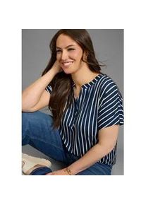 T-Shirt LAURA SCOTT CURVE, Damen, Gr. 52/54, navy, creme, Jersey, Obermaterial: 95% Viskose, 5% Elasthan, gestreift, figurumspielend h&uuml;ftbedeckend, Rundhals, Shirts T-Shirt, casual Stil, Streifen-Optik, figurumspielende Passform