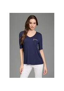 T-Shirt Bruno Banani, Damen, Gr. 40/42, navy, Jersey, Obermaterial: 95% Viskose, 5% Elasthan, unifarben, figurumspielend h&uuml;ftlang, tiefer V-Ausschnitt, Shirts T-Shirt, mit tiefem V-Ausschnitt, Brusttasche und Rei&szlig;verschluss-Detail