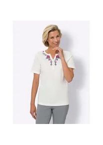 Kurzarmshirt Classic Basics "Kurzarm-Shirt", Damen, Gr. 38, beige (ecru, rot), 100% Baumwolle, bedruckt, gebl&uuml;mt, gemustert, mehrfarbig, Rundhals, Shirts