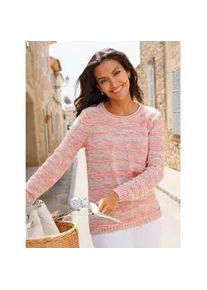 Strickpullover Casual Looks "Rundhals-Pullover", Damen, Gr. 48, flamingo, ecru, meliert, 56% Baumwolle, 44% Polyacryl, gemustert, gestreift, mehrfarbig, meliert, Pullover Strickpullover