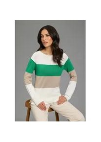 Rundhalspullover Laura Scott, Damen, Gr. 48/50, sanftes wei&szlig;, gr&uuml;n gestreift, Feinstrick, Obermaterial: 50% Baumwolle, 50% Polyacryl, colorblocking, figurbetont h&uuml;ftbedeckend, Rundhals, Raglan&auml;rmel Rollkante, Pullover Rundhalspullover, leichter &Uuml;bergangspullover mit modernen Streifen