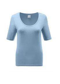 Madeleine Mode Kurzarmshirt MADELEINE "Shirt Sommerliches Basicshirt mit Rundhalsausschnitt", Damen, Gr. 46, blau (bleu), Obermaterial: 95% Viskose CV. 5% Elasthan EL., Modern, normal, Shirts