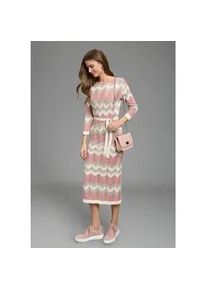 Strickkleid Laura Scott, Damen, Gr. 44, N-Gr, beige, rosa, Strick, Obermaterial: 50% Baumwolle, 50% Polyacryl, gemustert, l&auml;ssig geschnitten ca. Mitte Wade, Rundhals, Kleider Strickkleid, mit modernem Zickzack-Muster