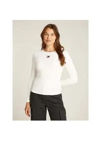 Tommy Hilfiger Langarmshirt TOMMY JEANS "TJW SLIM LS BADGE TEE EXT", Damen, Gr. XL (42), ecru, Single Jersey, Obermaterial: 95% Baumwolle, 5% Elasthan, unifarben, slim fit normal, Rundhals, Shirts Langarmshirt, Baumwollmischung, Stretch, slim fit