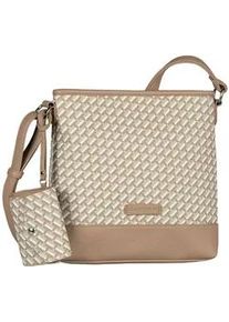 Umh&auml;ngetasche Tom Tailor "Xenia", Damen, Gr. B/H/T: 25cm x 25cm x 6,5cm, printed taupe, Polyurethan, colorblocking, gepflegt, mehrfarbig, Taschen Umh&auml;ngetasche, mit raffiniert geometrischen "T" Print des Logos auf dem Taschenk&ouml;rper
