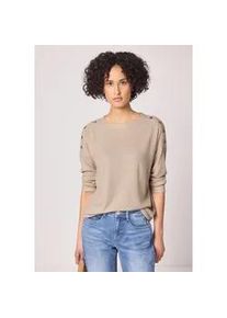 3/4-Arm-Shirt Street One, Damen, Gr. 36, cotton beige, Stoff, 50% Viskose, 47% Polyester, 3% Elasthan, unifarben, comfort fit normal, U-Boot-Ausschnitt, B&uuml;ndchen, Shirts 3/4-Arm-Shirt, mit U-Boot-Ausschnitt