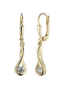 Paar Ohrh&auml;nger Jobo "Ohrringe Goldohrringe h&auml;ngend 28 mm lang", gelbgold 333, wei&szlig;, Ohrringe, Damen, Gelbgold 333, 333 Gold mit Zirkonia