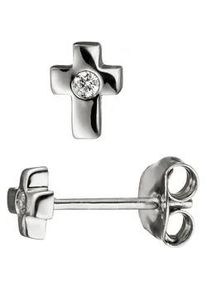 Paar Ohrstecker Jobo "Ohrringe Silberohrringe Kreuz 7 mm", silber 925, wei&szlig;, Ohrringe, Damen, Silber 925 (Sterlingsilber), 925 Silber mit Zirkonia