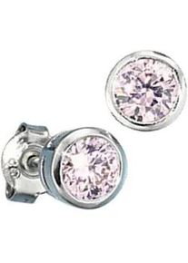 Paar Ohrstecker Jobo "Ohrringe 7 mm", rosa, Ohrringe, Damen, 7,7mm, Silber 925 (Sterlingsilber), 925 Silber rhodiniert mit rosa Zirkonia
