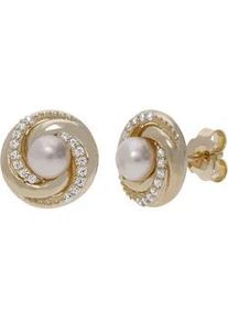 Paar Ohrstecker Firetti "Schmuck Geschenk Silber 925 Ohrschmuck Ohrringe Kreis rund", gelbgoldfarben, kristallwei&szlig;, wei&szlig;, kristallwei&szlig;, Ohrringe, Damen, 5mm, Perlen Silber 925 (Sterlingsilber), Perlen, Silber 925 (Sterlingsilber), mit Zirkonia (synth.) - mit S&uuml;&szlig;wasserzuchtperle