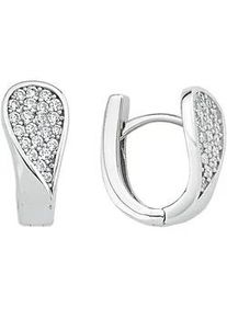 Paar Creolen Jobo "Ohrringe Silberohrringe 14 mm", silber 925, wei&szlig;, Ohrringe, Damen, Silber 925 (Sterlingsilber), 925 Silber mit 44 Zirkonia
