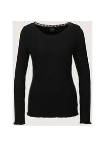 Madeleine Mode Langarmshirt MADELEINE "Shirt Rippen-Shirt mit Spitze", Damen, Gr. 42, schwarz, Obermaterial: 46% Baumwolle CO. 46% Modal CMD. 8% Elasthan EL., Modern, normal, Shirts Langarmshirt