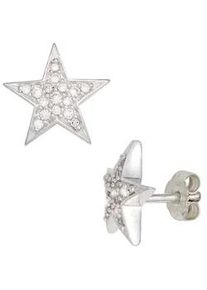 Paar Ohrstecker Jobo "Ohrringe Silberohrringe Stern 10 mm", silber 925, wei&szlig;, Ohrringe, Damen, Silber 925 (Sterlingsilber), 925 Silber mit 32 Zirkonia