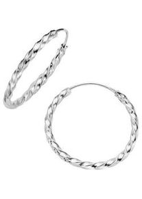 Paar Creolen Firetti "Schmuck Geschenk Silber 925 Ohrschmuck Ohrringe gekordelt strukturiert", silberfarben, Ohrringe, Damen, 25mm, Silber 925 (Sterlingsilber)
