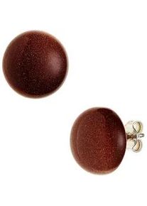 Paar Ohrstecker Jobo "Ohrringe Silberohrringe rund 12 mm", braun, Ohrringe, Damen, 12mm, Silber 925 (Sterlingsilber), 925 Silber mit Goldfluss-Steinen