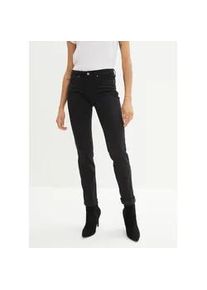 Straight-Jeans bonprix "Straight Jeans Mid Waist, Stretch", Damen, Gr. 46, K-Gr, schwarz twill (l&auml;nge: kurz), Denim/Jeans, Obermaterial: 97% Baumwolle, 3% Elasthan, regular fit kn&ouml;chelfrei, Jeans Straight-Jeans, Regular Fit, mit Aufschlag, im Five-Pocket-Style