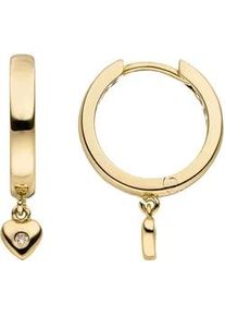 Paar Creolen Jobo "Ohrringe mit Herz-Anh&auml;nger 21 mm", gelbgold 333, wei&szlig;, Ohrringe, Damen, Gelbgold 333, 8 Karat 333 Gold mit 2 Zirkonia