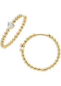 Paar Creolen Firetti "Schmuck Geschenk Silber 925 Ohrschmuck Ohrringe Kugeloptik Herz", gelbgoldfarben, kristallwei&szlig;, kristallwei&szlig;, Ohrringe, Damen, 25,5mm, Silber 925 (Sterlingsilber), mit Zirkonia (synth.)